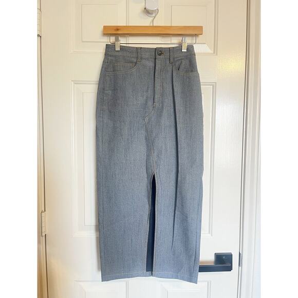 Cinq a Sept NWT Tana Denim Long Length Skirt Blue Gray Size 0 - Picture 2 of 8